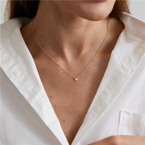 Dainty CZ Diamond Necklace Gold Plated - Picture 2 of 6